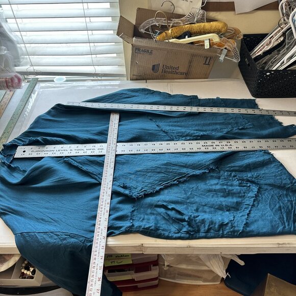 Womens Open Front Linen Cardigan Frayed Edges Italy Medium Teal Blue Lagenlook - Picture 3 of 11